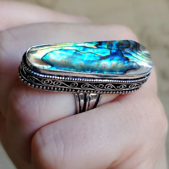 New Oversized Abalone Shell 925 Silver Statement Ring. - Picture 12 of 16